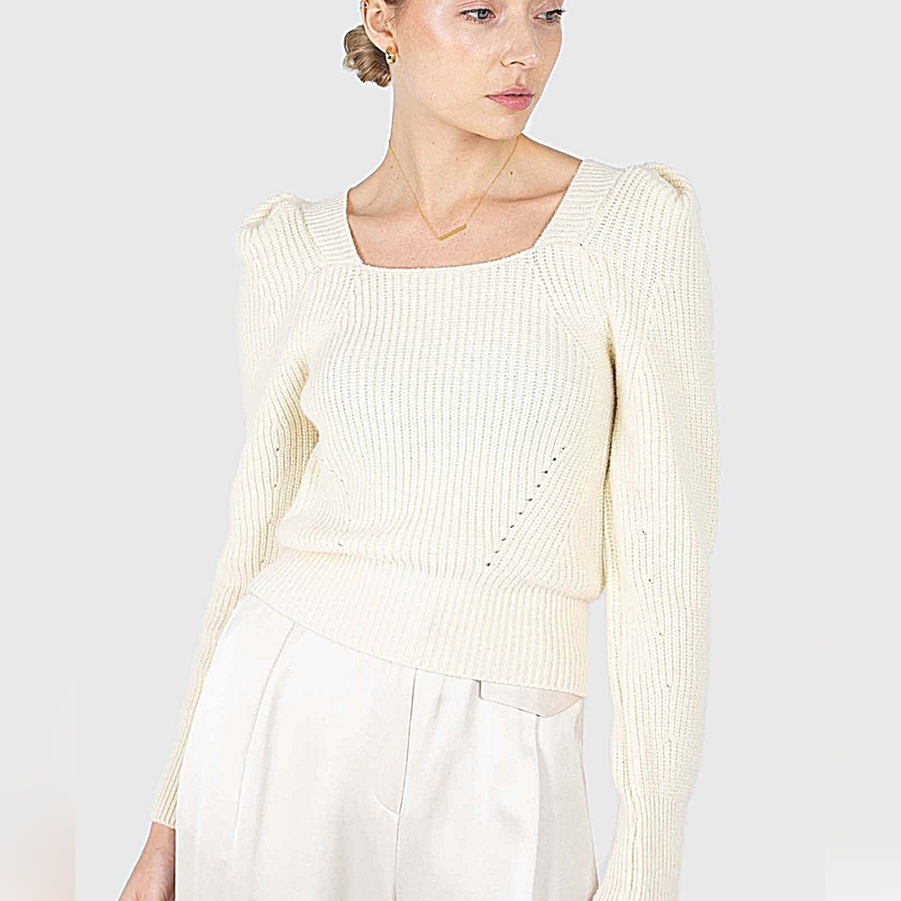 Molly Bracken Square Neck Cream Sweater